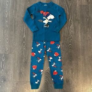 Hanna Anderson Peanuts Blue Snoopy Winter Pajama Set